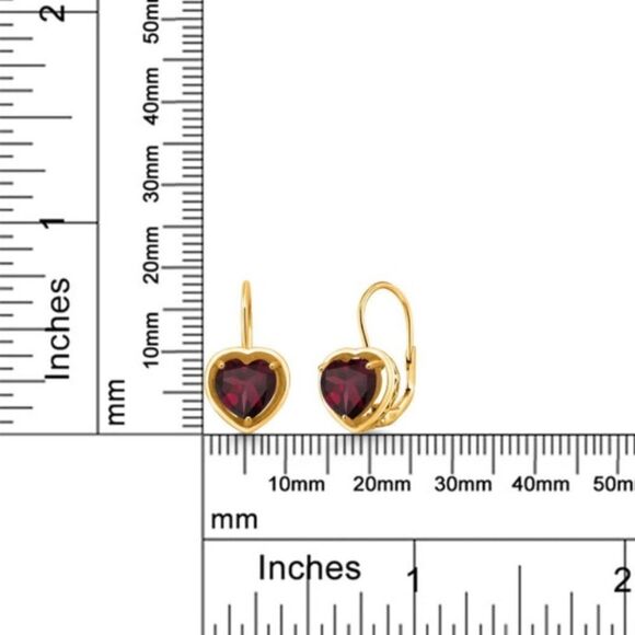 18K Yellow Gold 925 with 3.00 Cttw 7MM Rhodolite Garnet Heart Leverback Earrings - Picture 5 of 5